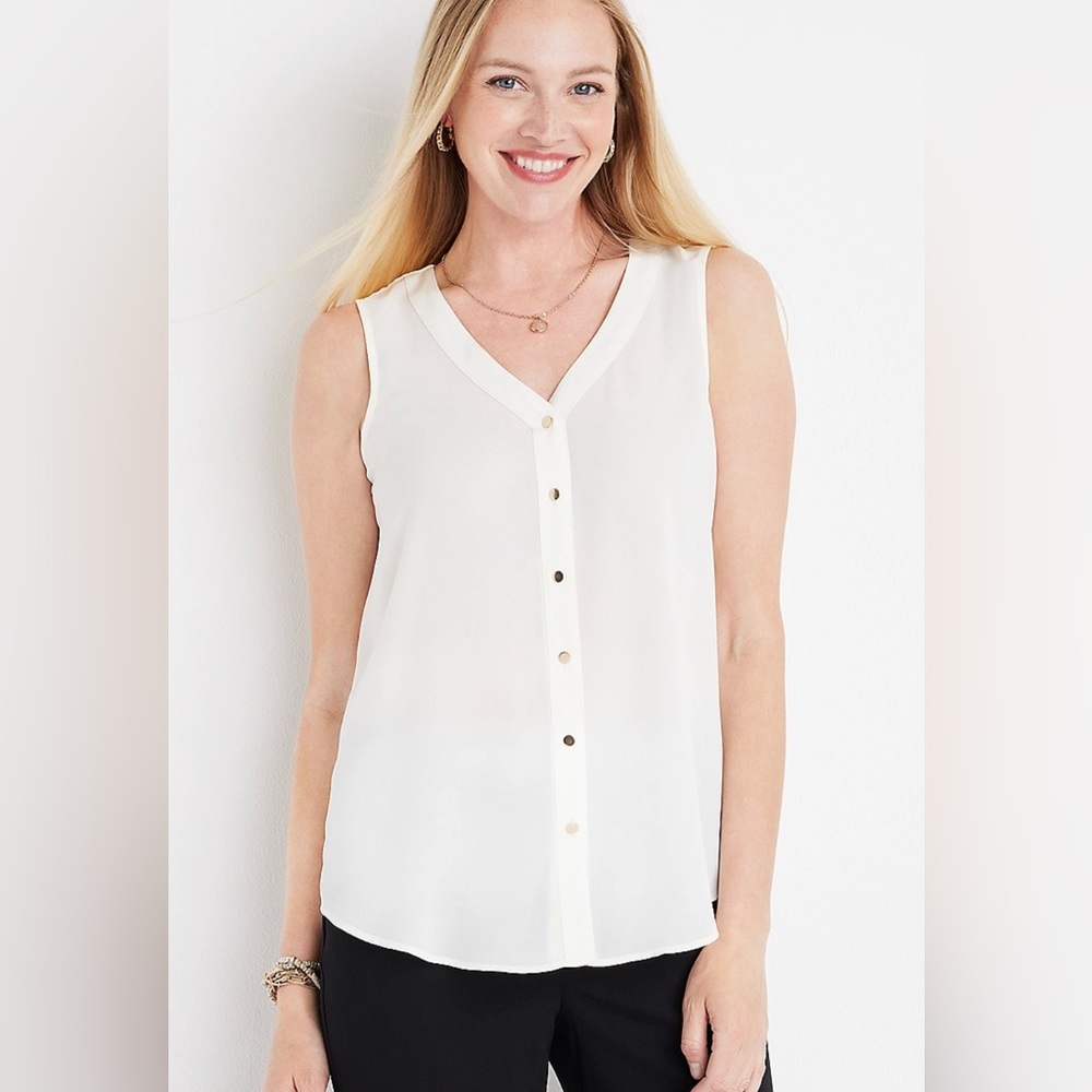2X Maurices Womens Sleeveless V-Neck Madison Button-Up Tank Gold Buttons Sem
